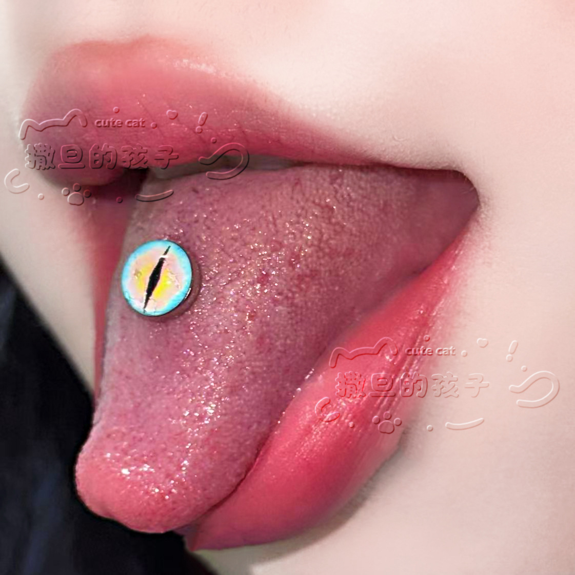 Satan's Children Cherry Blossom Tongue Barbell - Blue Sandwich 20mm 1.6mm Tongue Ring detail image 5