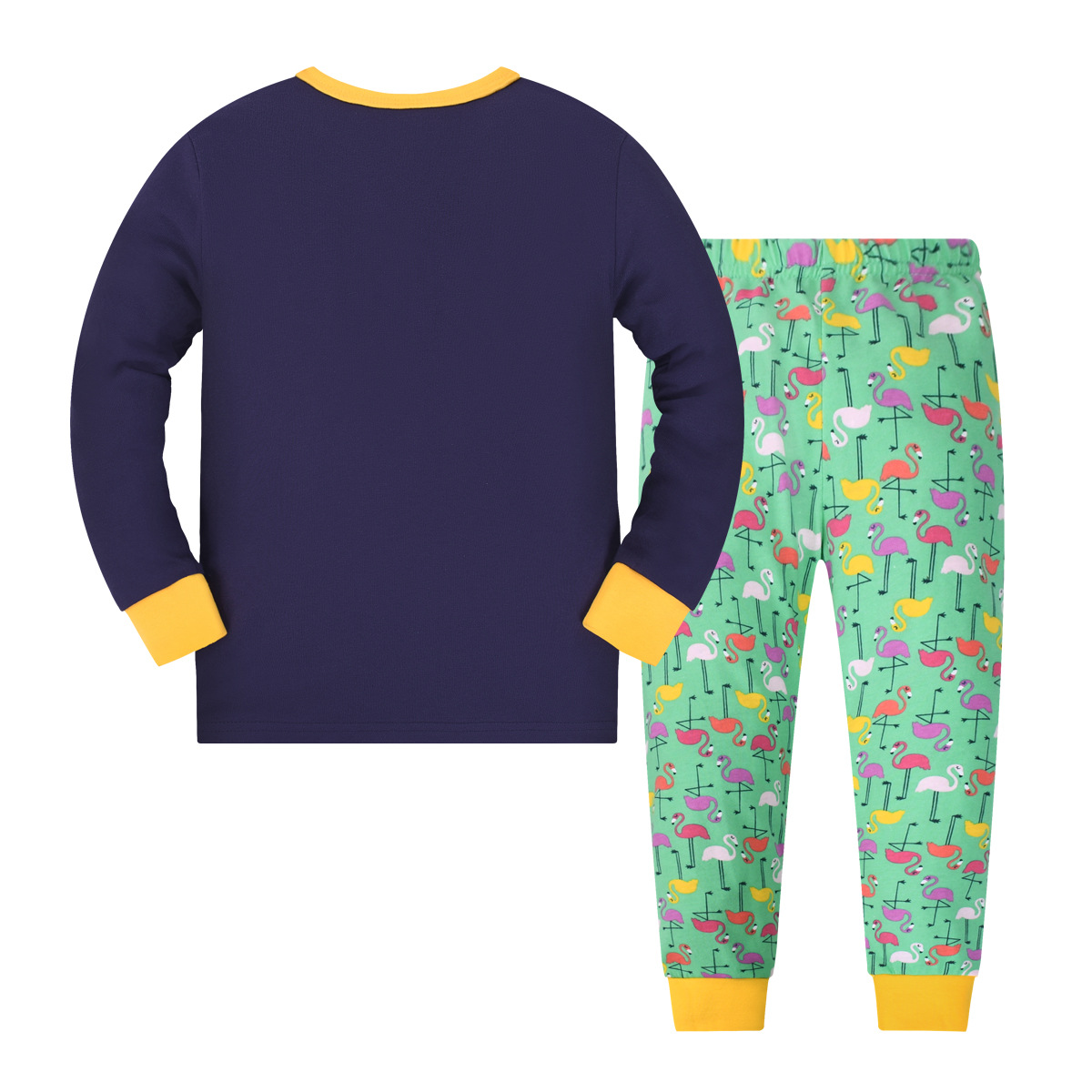 Ropa de aire acondicionado delgada de verano niñas cuello redondo manga larga ropa de vestir para el hogar conjunto de dibujos animados imprimidos pijamas de niños al por mayor