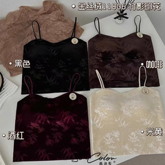 11806金糸水晶パイル新中国式竹影プリント固定カップ無痕秋冬抹胸美背ストラップ下着