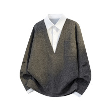 美式复古衬衫领假两件卫衣男2025新款cleanfit高级感休闲polo衫秋