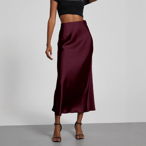 Women's Western-style elegant silk-like satin semi-slip dress, slimming and smooth, mid-length summer dress