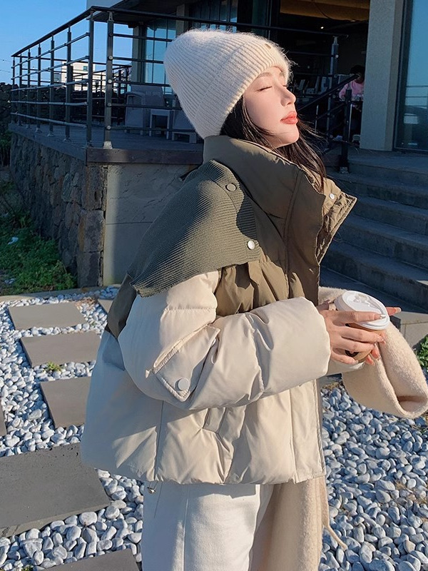 超好看撞色带披肩短款羽绒棉服女冬季2025新款高级感洋气棉袄外套|undefined