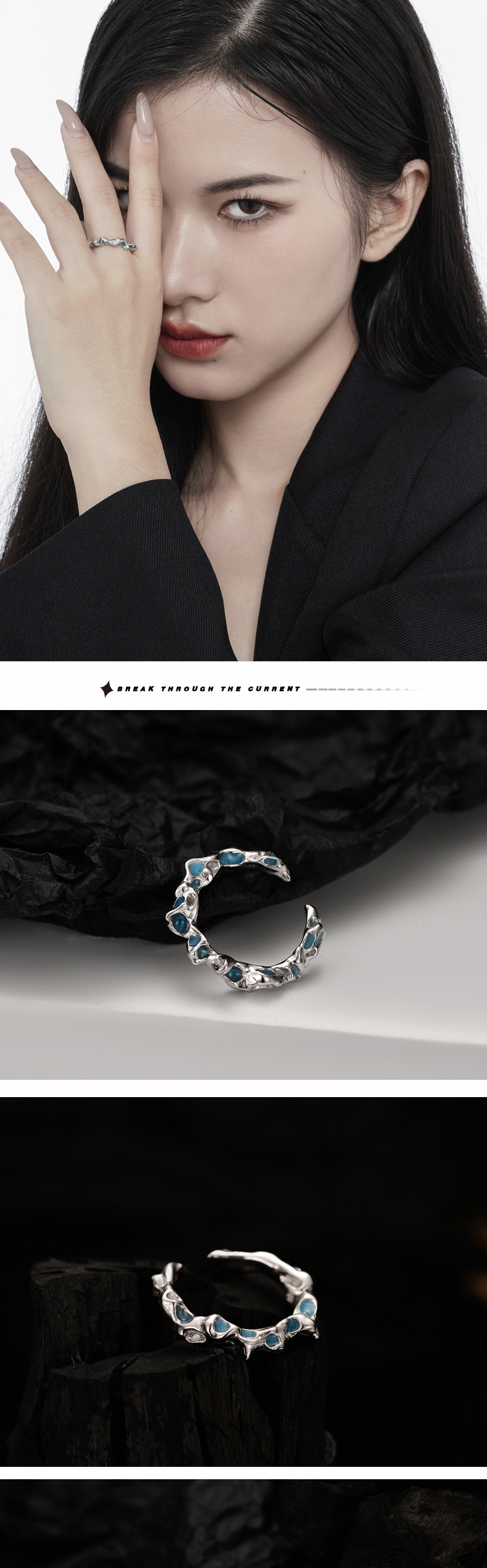 Fashion Geometric Sterling Silver Epoxy Open Ring 1 Piece