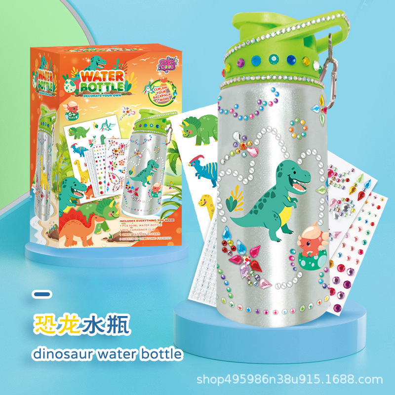 Botella de agua decorativa hecha a mano con diamantes de imitación para niños, éxito de ventas transfronterizo, divertida botella de agua con decoración de grafiti DIY, juguete interactivo para padres e hijos.