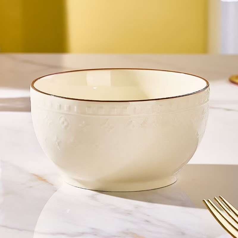 Cuencos de arroz de cerámica doméstica crema de viento red platos platos platos de sopa platos de sopa platos de platos simple relieve cubiertos image 10