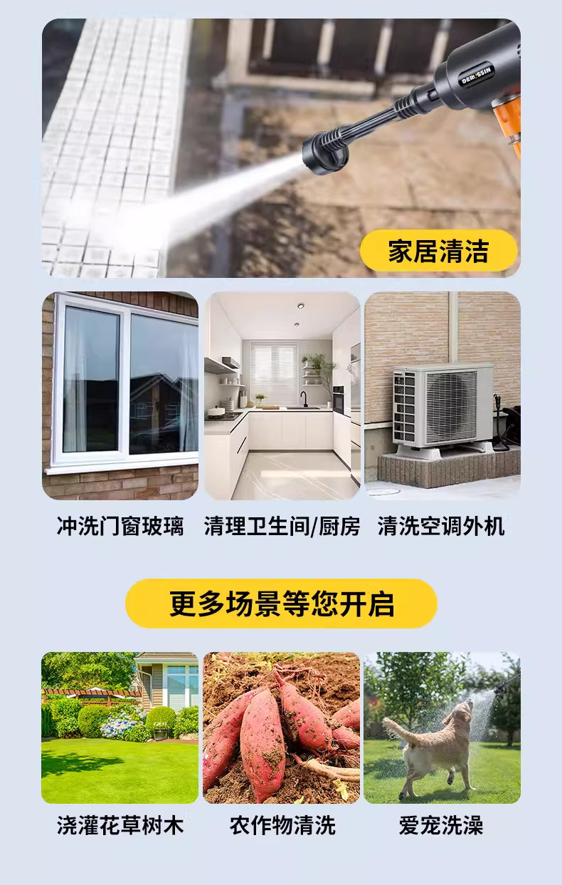 New Ultra-High-Pressure Wireless Car Wash Water Gun for Home Use, Portable Rechargeable Lithium Battery Powerful Cleaning Tool Wholesale