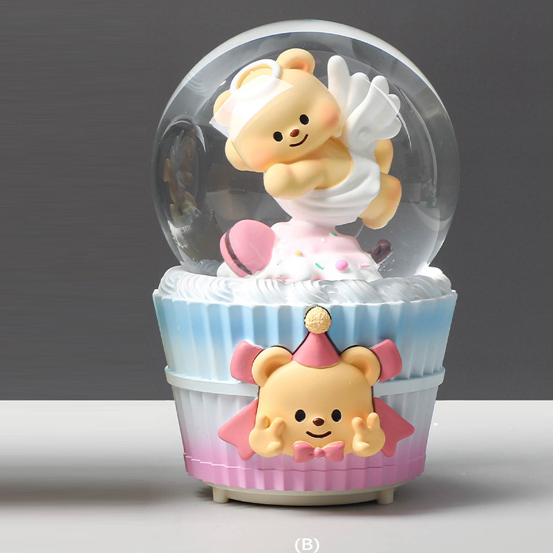 Pequeño libro rojo estilo caliente perro de orejas grandes bola de cristal caja de música nieve brillante niña dormitorio decoración de escritorio regalo