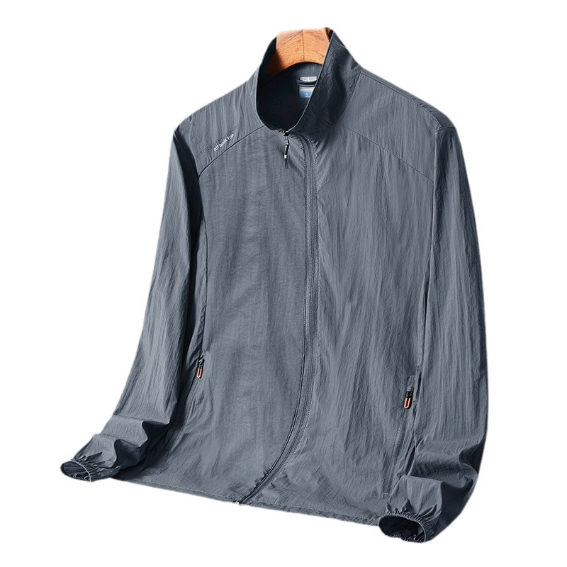 Ropa de protección solar de cuello suelto de cuero para hombres y mujeres, chaqueta deportiva al aire libre, chaqueta de ocio, bolsillo con cremallera, ropa de protección solar de moda