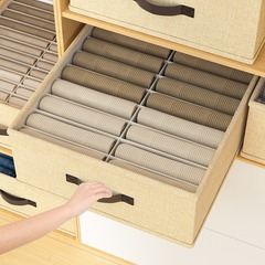 棉麻衣物双列收纳盒水洗可折叠分层整理盒多格子抽屉式裤子收纳箱