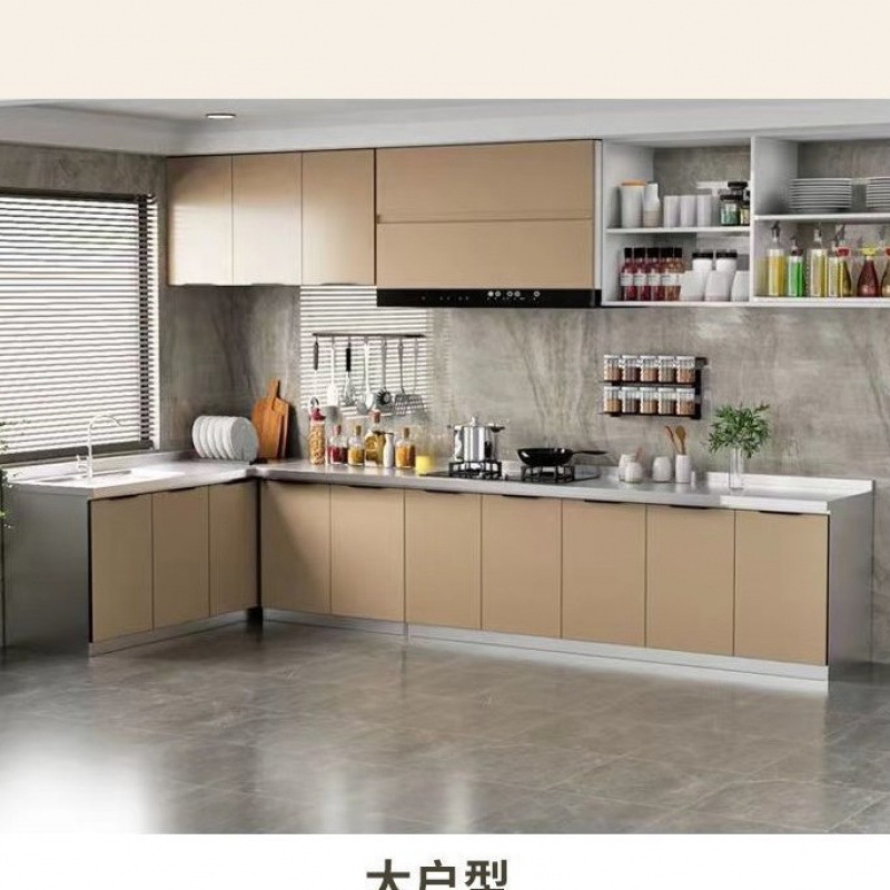 简易不锈钢橱柜厨房柜子租房用厨柜储物家用灶台柜一体水槽柜橱柜