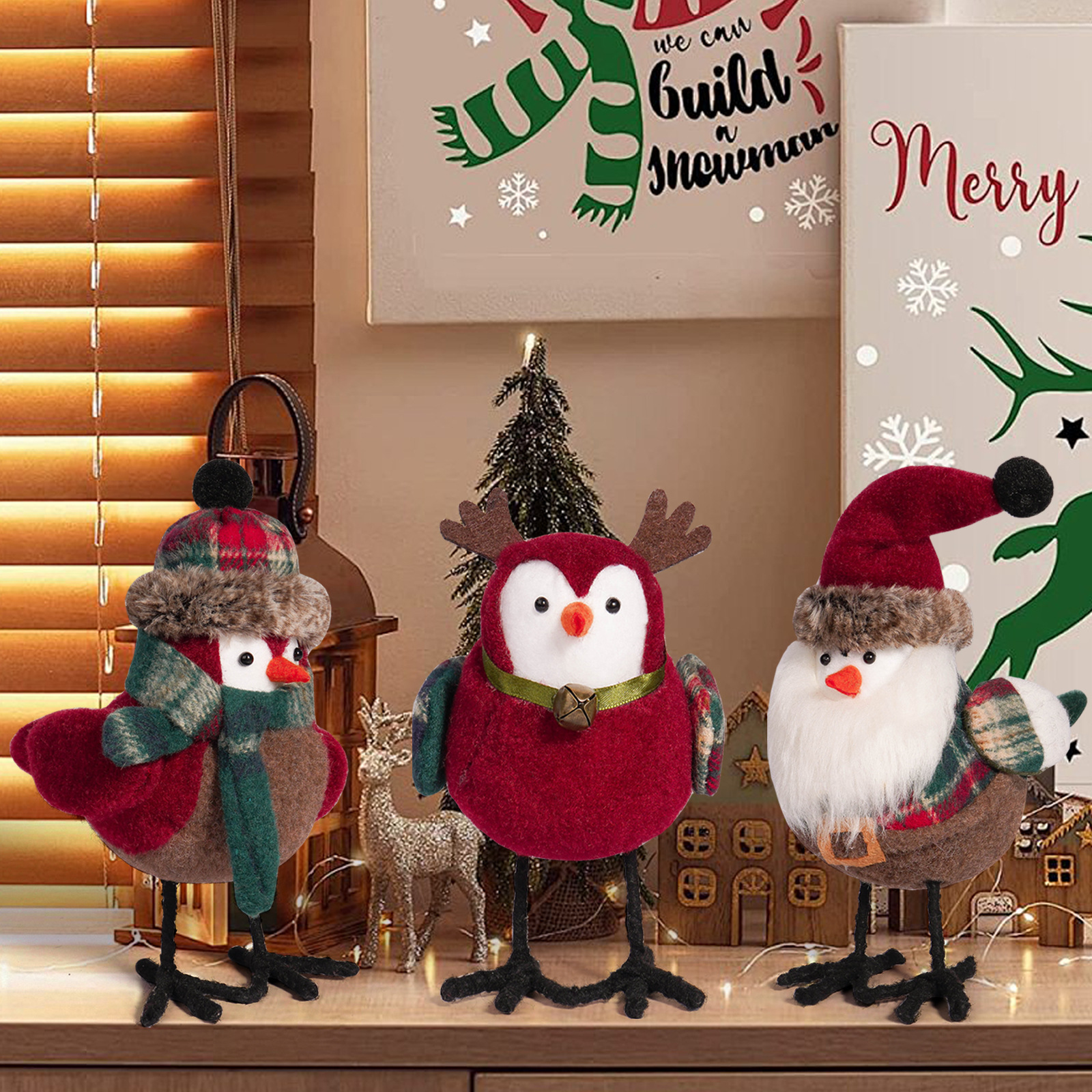 Navidad transfronteriza adorable pájaros creativos Santa pájaros festivos decoraciones de escritorio pájaros de pie