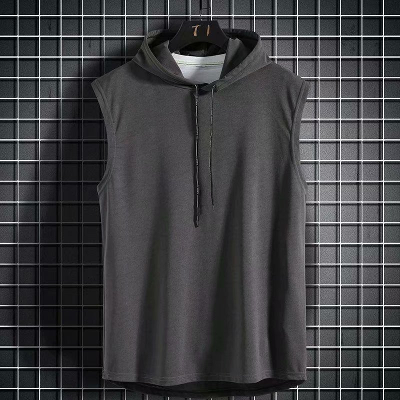 Playera sin Mangas con Capucha para Hombre de Poliéster con Cordón para Deporte