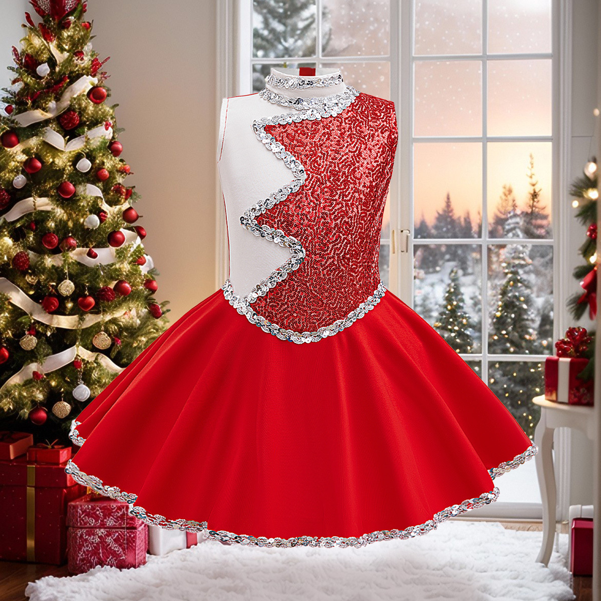 Navidad transfronteriza temática cos festiva ropa de baile falda fiesta esquinilla espectáculo de escenario baile vestido de pompa