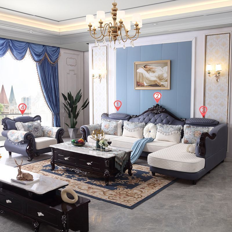 Sofá de tela de estilo europeo, sala de estar, combinación de esquina de la concubina real, apartamento grande y pequeño, sofá de tela de tecnología europea simple, extraíble y lavable
