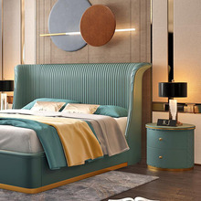 意大利轻奢真皮床后现代主卧港式婚床1.8米双人床大小户型实木床