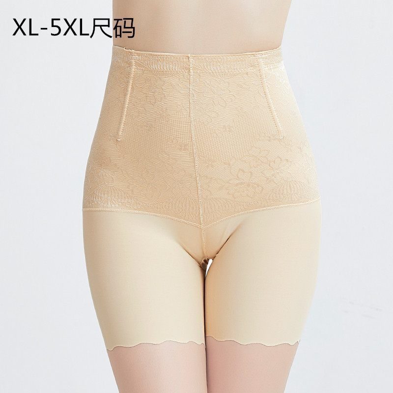 Ladies Body Shaping Tummy Control Thigh Lift Straight Leg Panty with Chiffon Lace Face Shaping Waistband Plus Size Underwear with Anti-Slip Feature