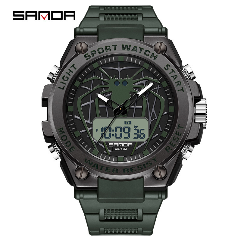 Sanda nuevo reloj araña luminoso impermeable reloj electrónico moda personalidad juventud reloj despertador reloj de los hombres 3159