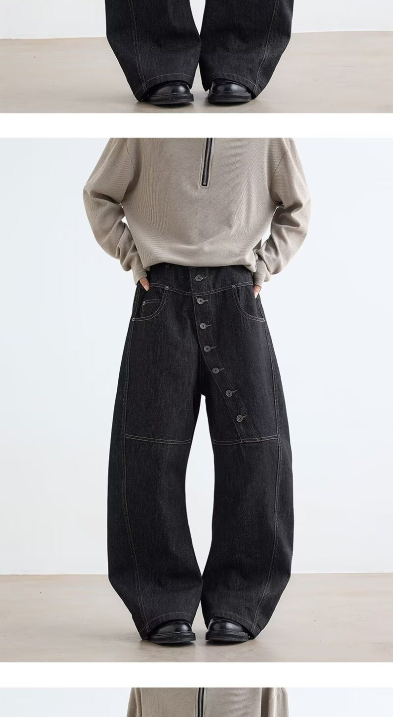 Men's Clothing Retro Patchwork Black Jeans For Unisex Plus Size Elastic Waist Loose Fit Slimming Versatile Spring Casual Denim_voghion.com