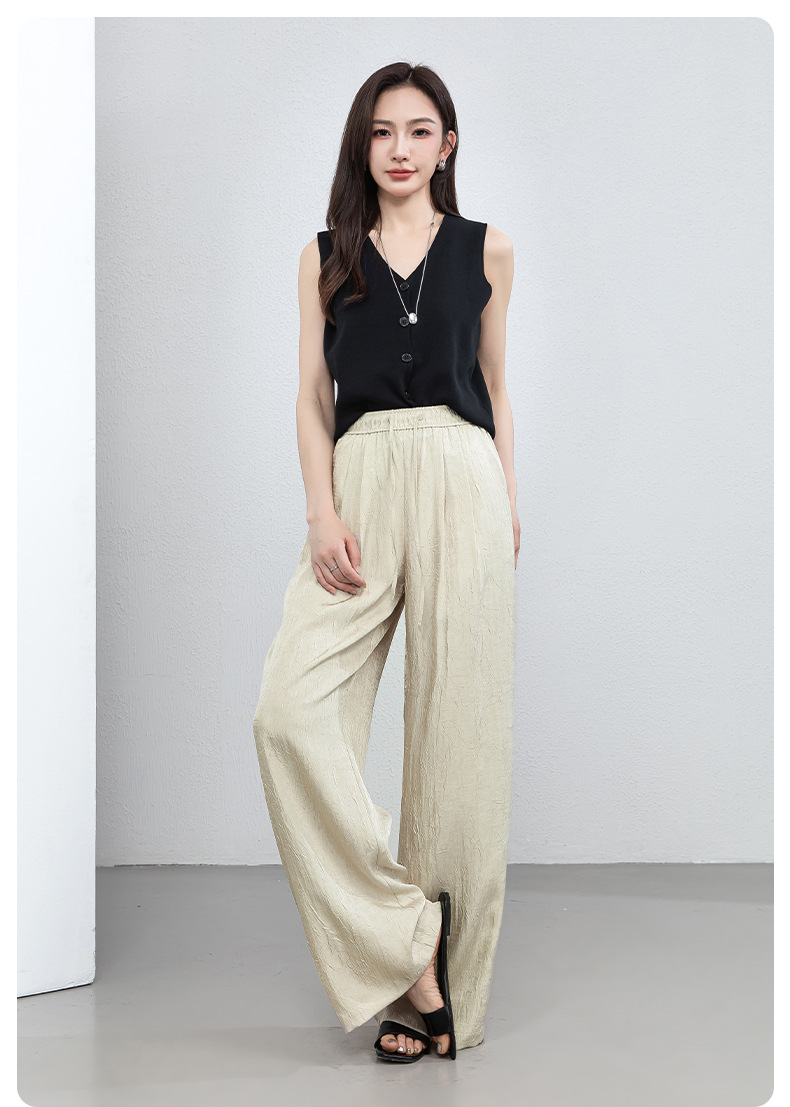 Quần culottes nữ ống rộng chất liệu mềm mại, cạp chun, dáng suông rủ nhẹ — màu trắng ngà chi tiết 18