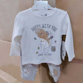 欧美新生儿纯棉分体套装宝宝可爱卡通长袖长裤婴儿四季2件套跨境