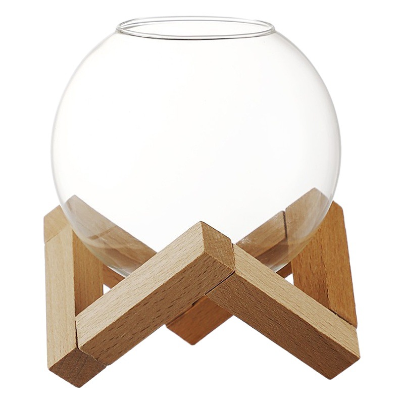 Taza de bola con marco de madera, taza de vidrio para bebida, taza de jugo, taza de cóctel, vino, bola de hielo, juego de agua creativo