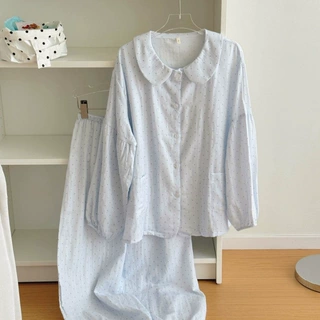 【棉海盐波点】100%棉纯棉双层纱睡衣韩系家居服女小清新家居服