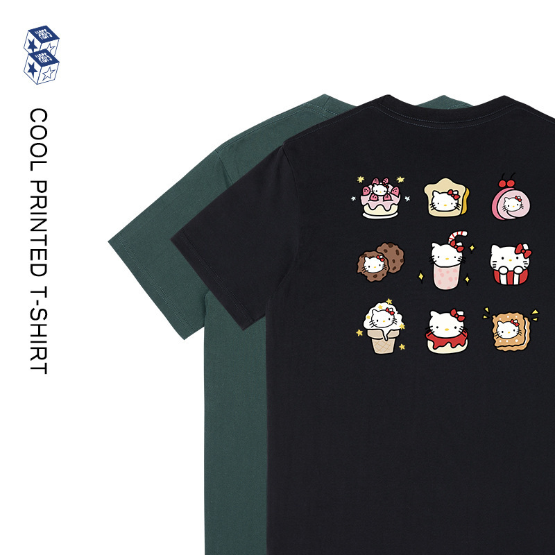 Japanese Style Style Nine-Frame Cat Print Short-Sleeved T-Shirt Men's Pure Cotton Summer Top Work Clothing Cute Women's T-Shirt Trendy Niche Wholesale