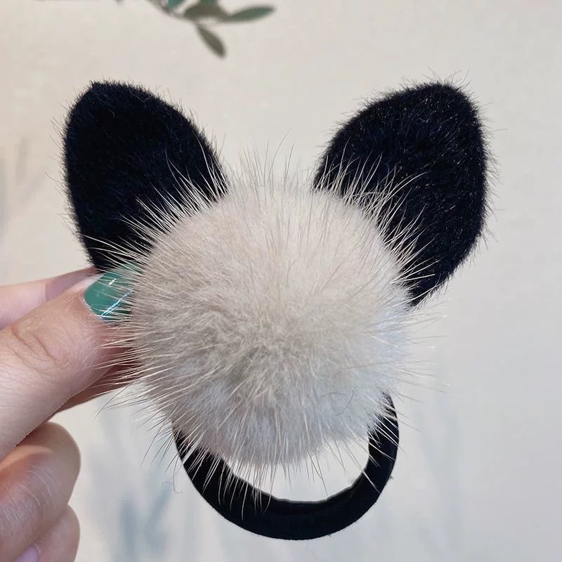 Nuevo estilo de cabello de pelo de cabello de pelo de orejas de cabello de cabello de correa de cola de caballo temperamento simple de alta elasticidad de invierno y otoño anillo de pelo de red cubierta de cuero roja