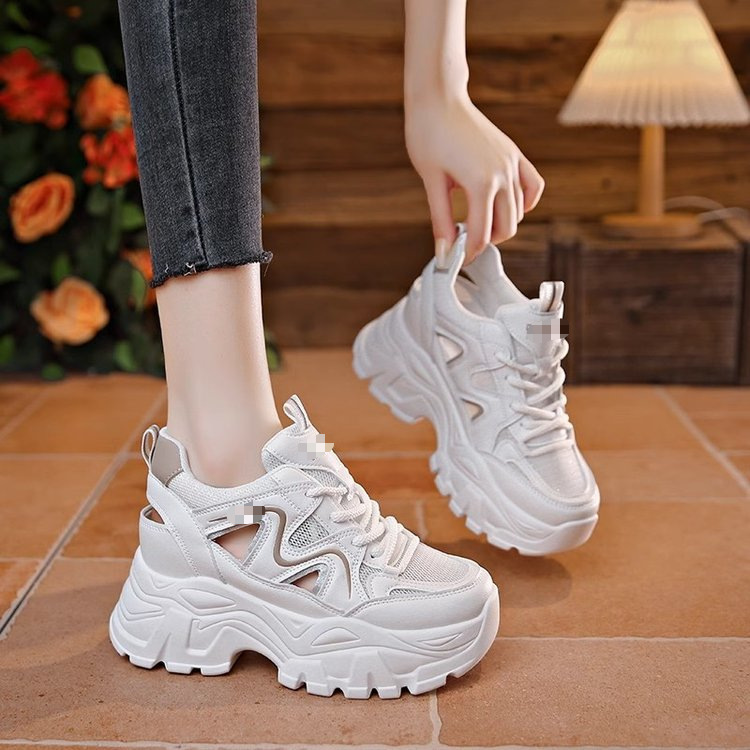 Zapatos de papá de mujer pequeña altura interior sandalias de mujer 2026 zapatos de verano de mujer ventilados huecos zapatos casuales