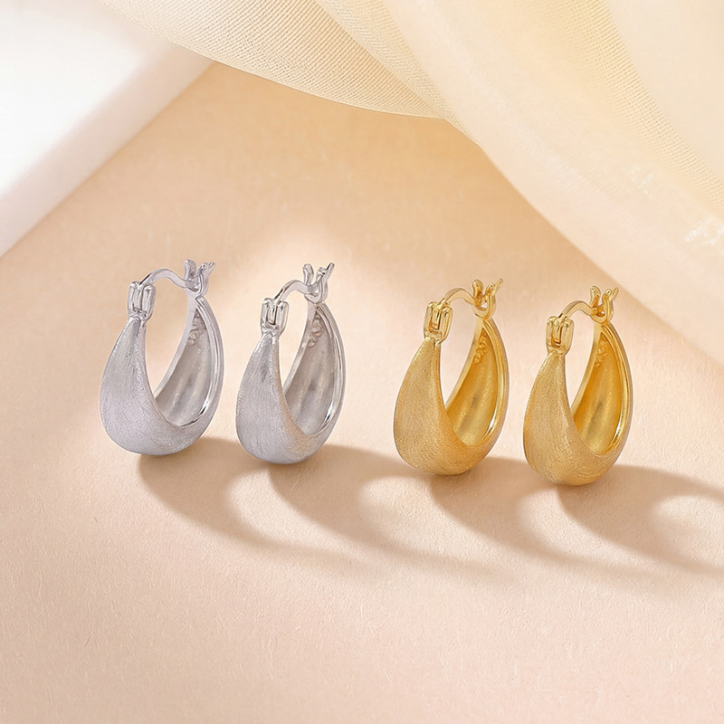 Khuyên tai nữ bạc S925 mạ vàng hình học vòng tròn đơn giản thời trang — Loại bạc