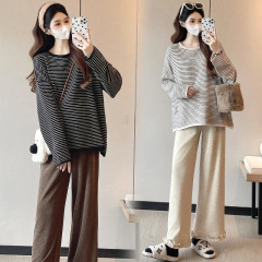 孕妇2025条纹毛衣显瘦休闲松弛感毛衣＋阔腿垂感显瘦裤子