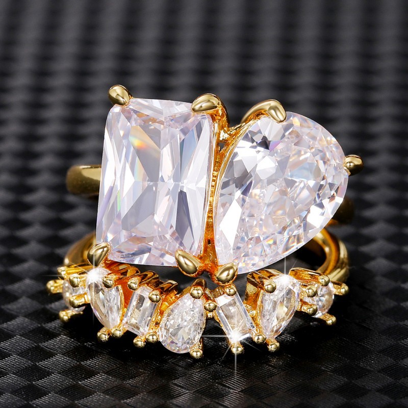 Ig Style Shiny Water Droplets Rectangle Copper Inlay Zircon Rings display picture 4