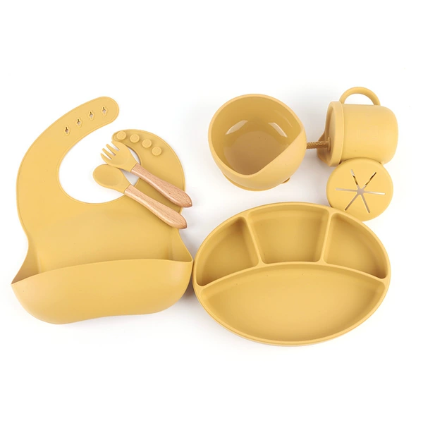 Set, bib, dinner plate, fork, spoon, 7 pieces