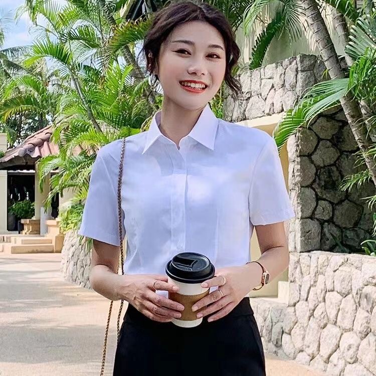 春夏秋短袖衬衫韩版修身正肩显瘦职业休闲时尚衬衣上衣女通勤风|undefined