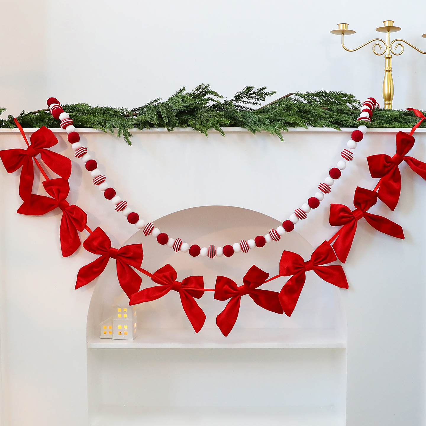 Christmas Bow Bunting Garland – Decorative Holiday Banner For Trees, Windows & Festive Displays_voghion.com