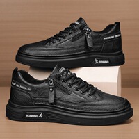 Spring 2024 New Men's Shoes Leather Board Shoes Men's Casual Fashion Shoes Youth Student Little White Shoes Side Zipper