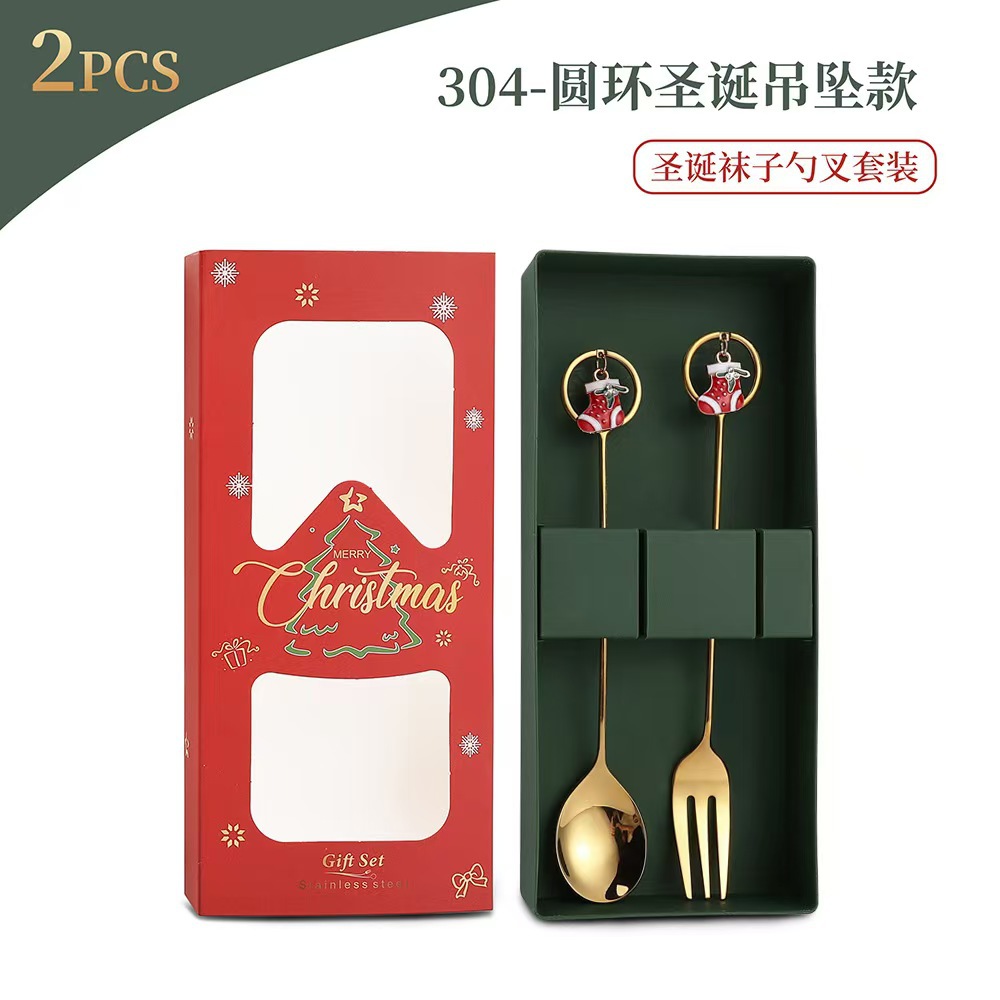Cuchilleras de acero inoxidable transfronterizas muñecas de Navidad cucharas y tenedores juegos de regalo de café cucharas de postre horquilla de fruta pastel image 67