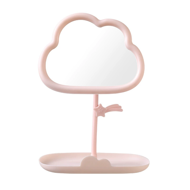Cartoon rotating handheld table mirror for students, cloud