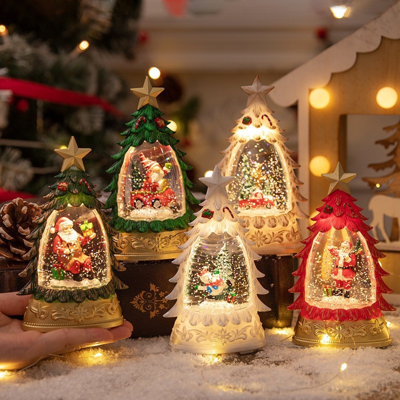 Christmas decoration glowing Christmas tree crystal ball falling…