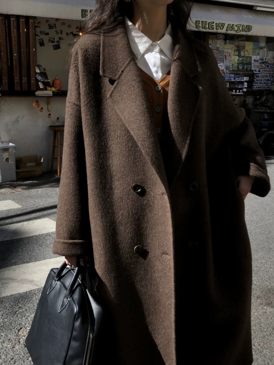 蘇力羊ラクダ美ラード高級感両面カシミヤコート女性24秋冬新作厚手ウールコート
