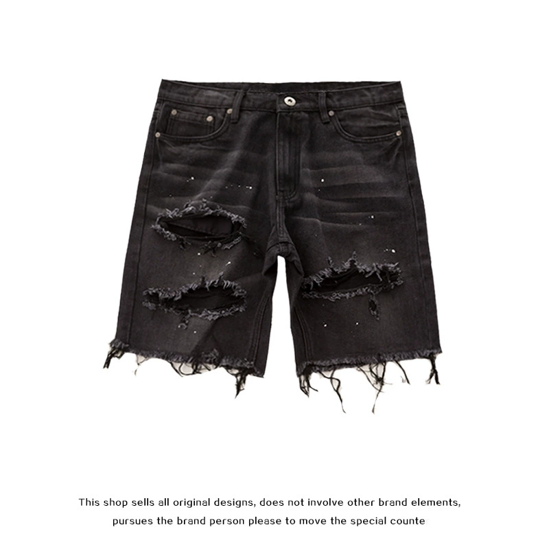 Джинсы High Street Retro Ink Splashed Big Destruction с принтом «Шепот кошки», выцветшие, состаренные, универсальные, американские, повседневные, мужские шорты