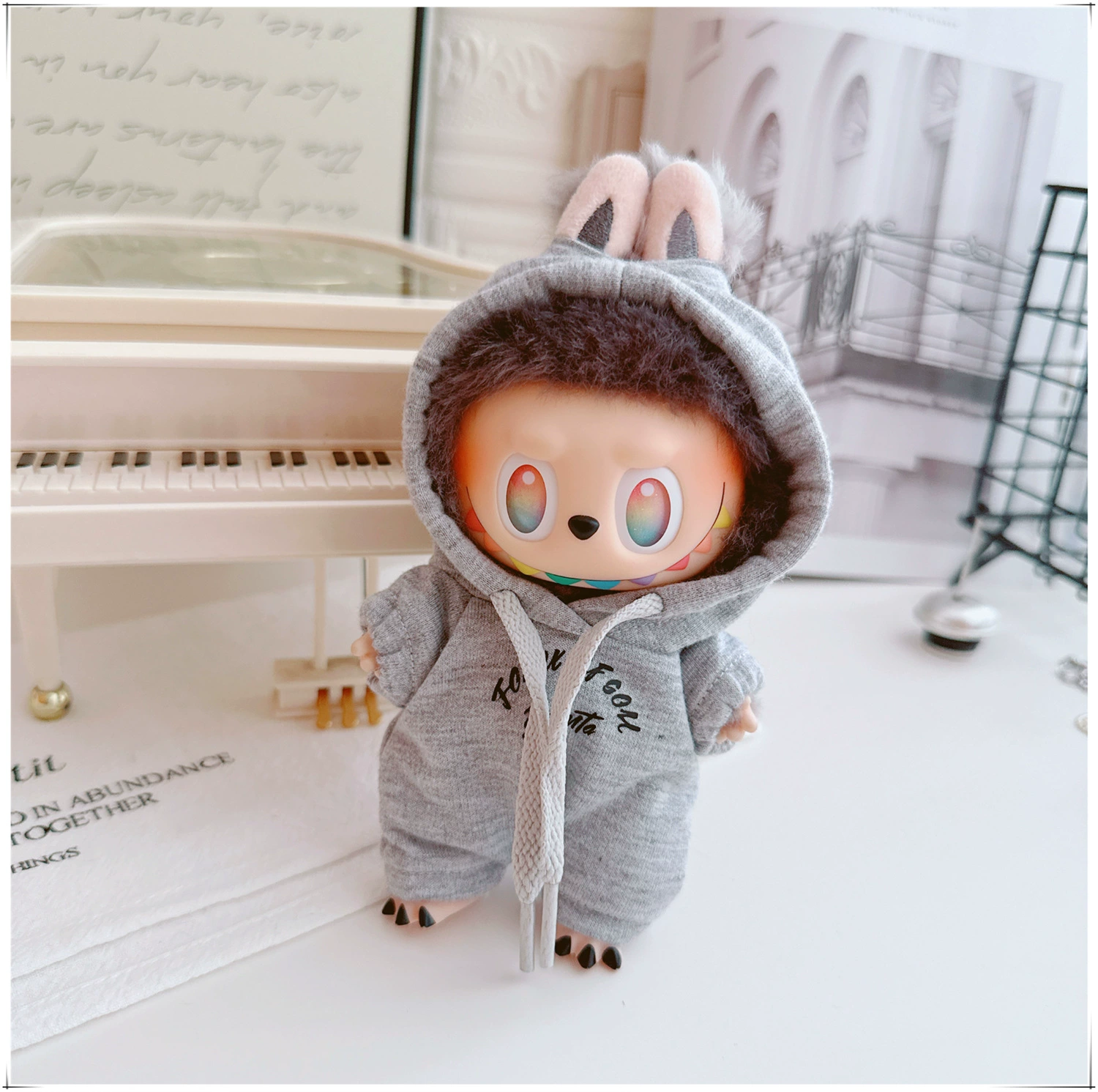 17см кукольная одежда Labubu, 10см хлопковая кукла Микки семейная черная, белая и серая модная толстовка худи штаны