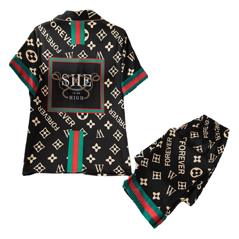 Парные пижамы из ледяного шелка, брюки с короткими рукавами, тонкие женские повседневные Модные мужские большие размеры, свободная большая брендовая легкая Роскошная домашняя одежда