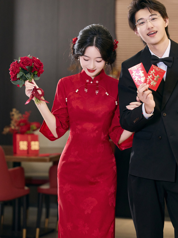 绝美新中式旗袍2025年新款红色复古年轻款新娘结婚敬酒服连衣裙女|undefined