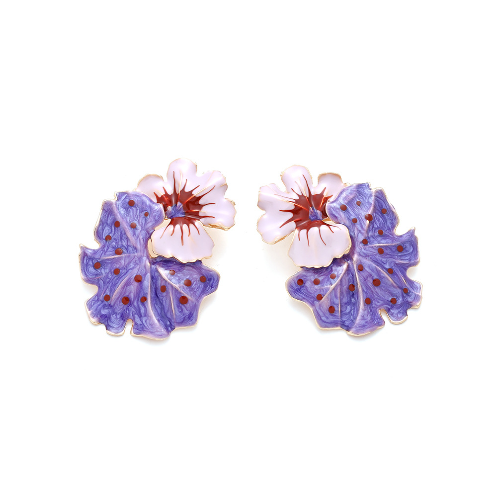 1 Pair Casual Leaf Flower Enamel Zinc Alloy Ear Studs display picture 7