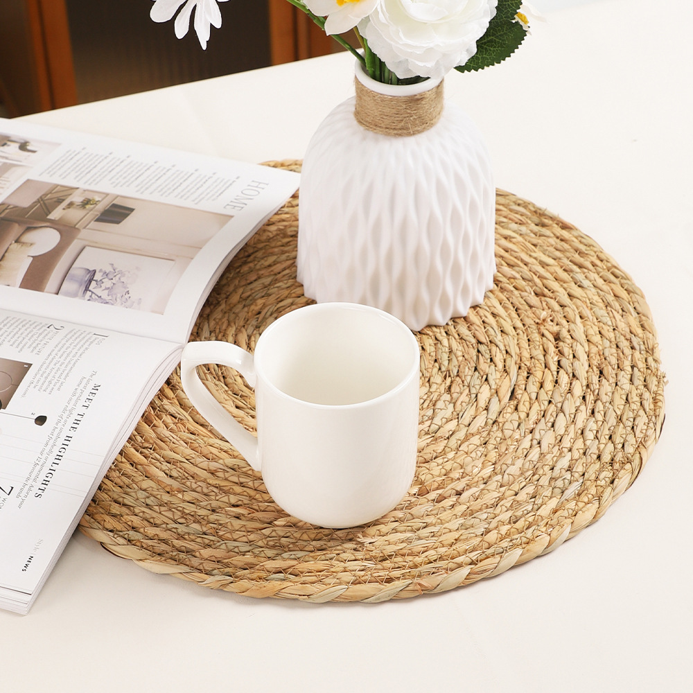 Temu venta caliente planta seda hierba tejido redondo aislamiento térmico alfombra de mesa alfombra de ambiente estudiantes mantel de olla