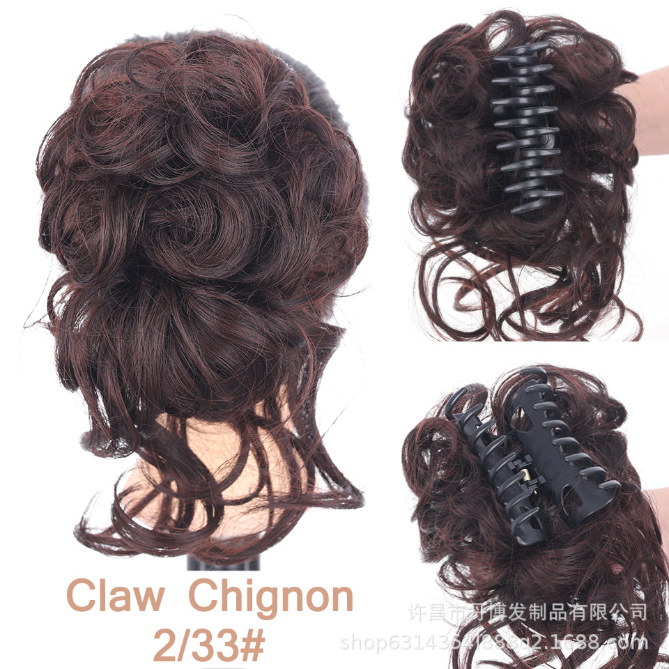 Fábrica al por mayor de fibra química Peluca de las mujeres corto desordenado mullido barba larga clip de pelo bollo pelo bolsa cola de caballo