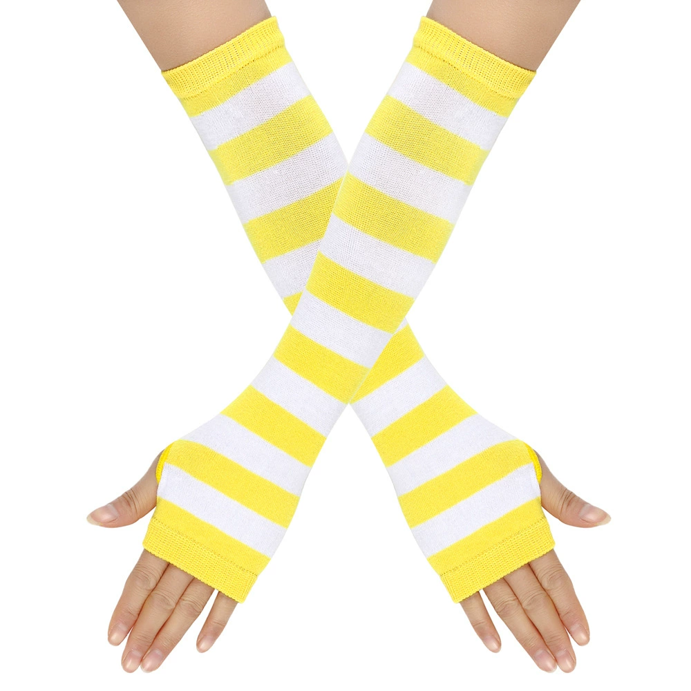 Длинные рукава-накладки, полосатые перчатки-косплей, хлопок-полиэстер 31 см, без пальцев, тёплые манжеты для запястья