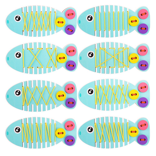 Fun practice braiding small fish stringing rope game kindergarten fine motor craft threading board toy