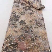 新款烫金欧根纱底植绒激光绣花布复古汉服旗袍时装连衣裙蕾丝面料